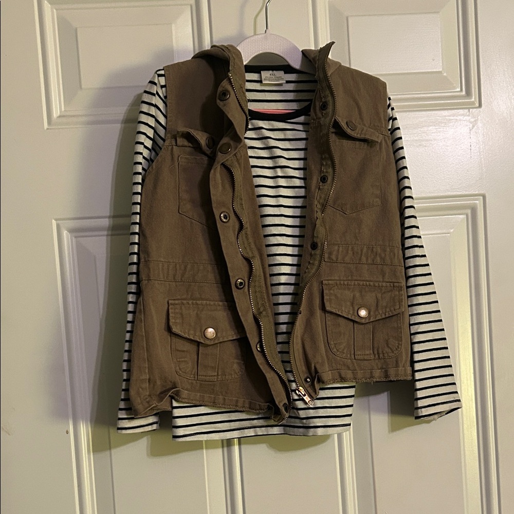 Kids Brown Vest with Striped Shirt